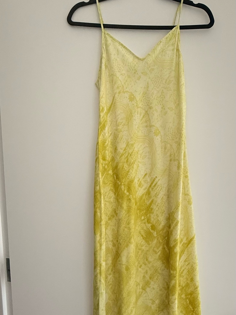 Allsaints - Yellow Satin Slip Dress with Subtle Paisley Pattern